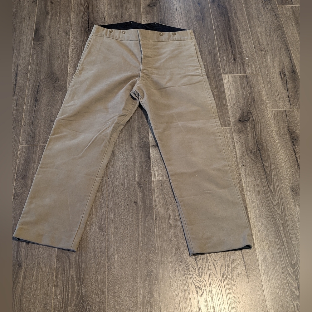 Darcy. Men's Tan Edwardian Fish Tail Pants. Brushed Cotton. Size 36.